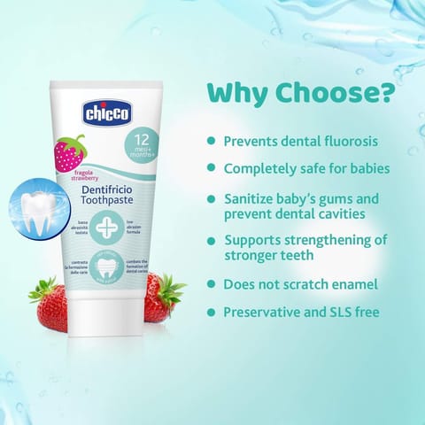 Chicco Toothpaste Strawberry - No Fluoride (12m+) (50gm)