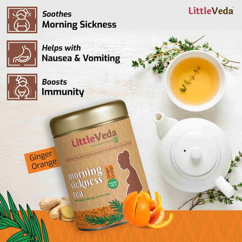 LittleVeda Morning Sickness Relief Tea Ginger Orange Caffeine Free tea for Pregnant Women50g,