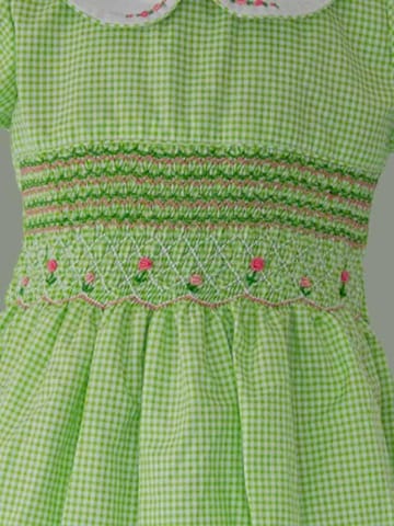 Peter Pan Collar Green Checkered Smocking Frock