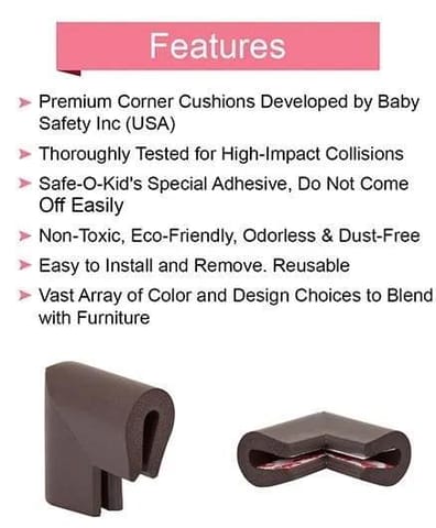 Safe-O-Kid-Pack of 12-L-Shape Large Corner Cushions-L. Brown