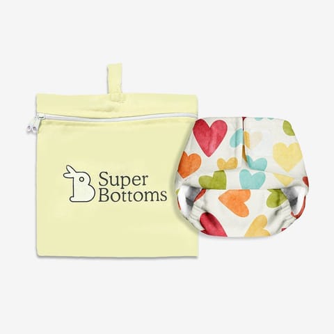 Superbottoms Baby Hearts UNO Cloth diaper + 1 Dry Feel Pad (Pack of 2) (0-3 Months)