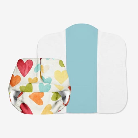 Superbottoms Baby Hearts UNO Cloth diaper + 1 Dry Feel Pad (Pack of 2) (0-3 Months)