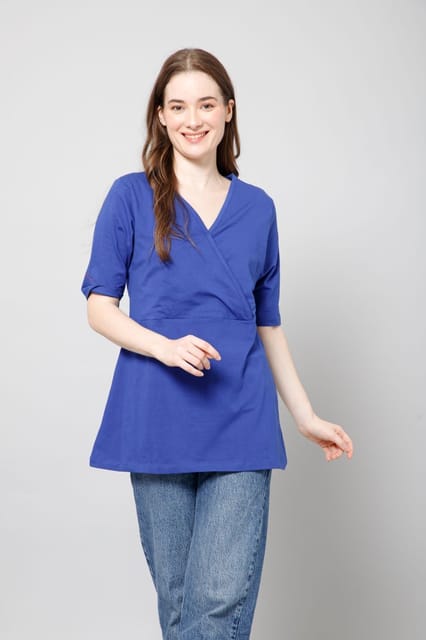 ZELENA 247 Mom Blue Cotton Zipless Maternity Feeding Top