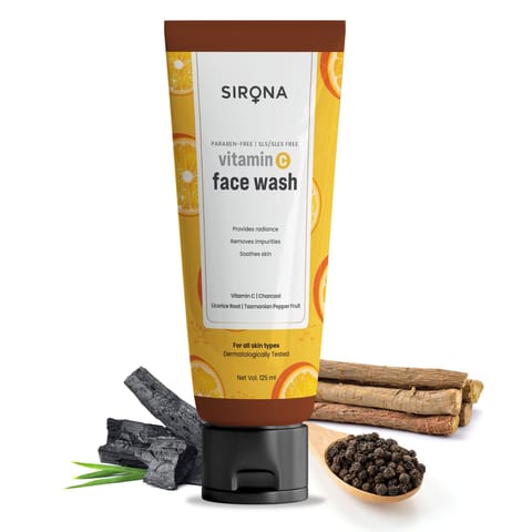 Sirona Vitamin C Face Wash for Men & Women 125 ml, Charcoal Licorice Root & Tasmanian Pepper Fruit