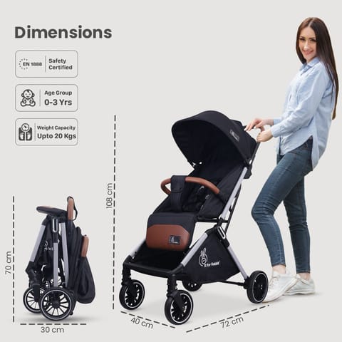 R for Rabbit Street Smart Baby Stroller Pure Black