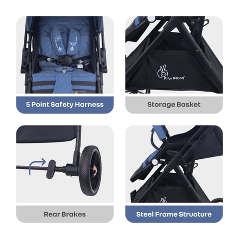 R for Rabbit Street Smart Nova Baby Stroller(Blue Black)