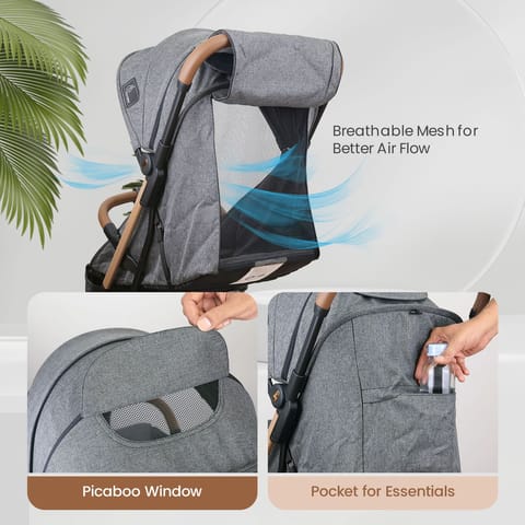 R for Rabbit Street Smart Auto Fold Stroller For Kids (Grey Black)