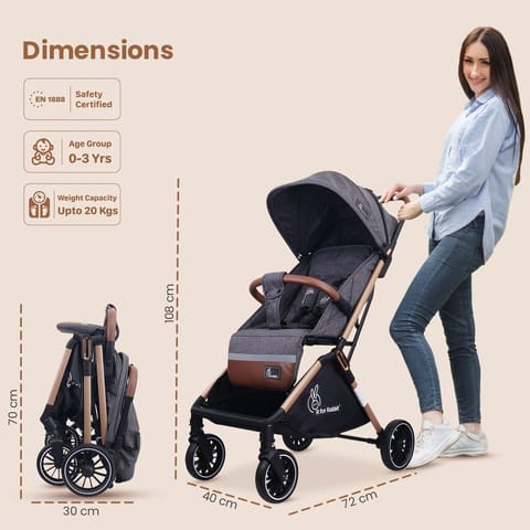 R for Rabbit Street Smart Auto Fold Stroller For Kids (Grey Black)