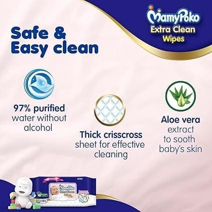 MamyPoko Extra clean wipes with Aloe vera - 72 Wipes (Pack of 3)