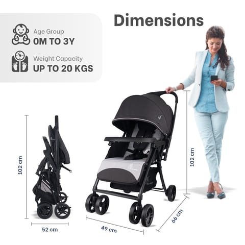 R for Rabbit Poppins Joy Cute Stroller For Kids Black Grey