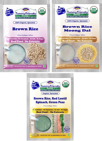 Tummy Friendly Foods Certified Brown Rice Porridge Mixes - Stage1, Stage2, Stage3 | Rich in Gamma-Aminobutyric Acid (GABA), Protein |3 Packs, 50g Each Cereal (150 g, Pack of 3)