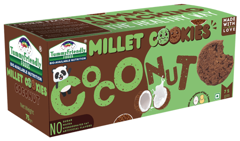 Tummy Friendly Foods Millet Cookies - Coconut - 75 g. Healthy Ragi Biscuits for Baby, Kids & Adults