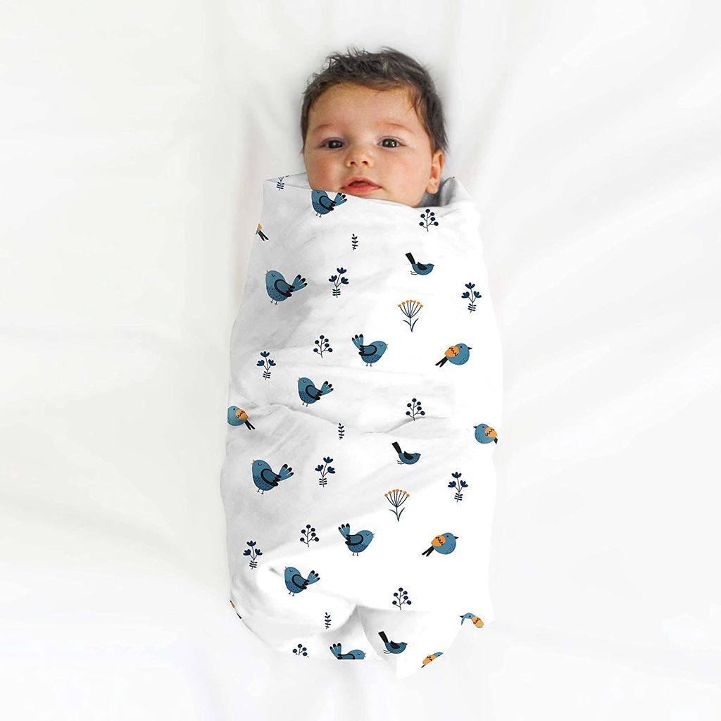 TinyLane 100% Organic Bamboo Cotton Muslin Baby Swaddle Wrapper Birds Print- Multicolor