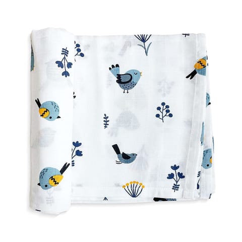 TinyLane 100% Organic Bamboo Cotton Muslin Baby Swaddle Wrapper Birds Print- Multicolor