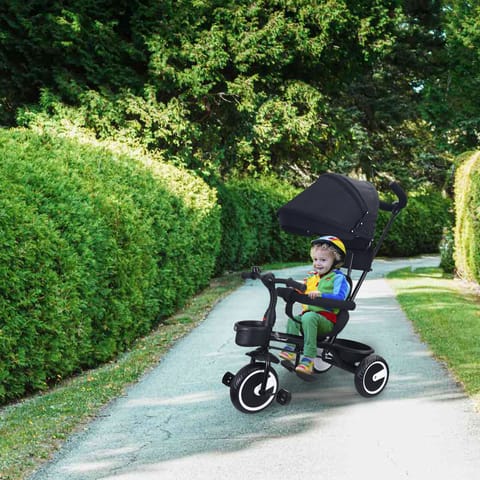 R for Rabbit Tiny Toes T30 Ace Tricycle - 3 In 1, Adjustable Parental Control & Canopy, Front & Rear Basket Black