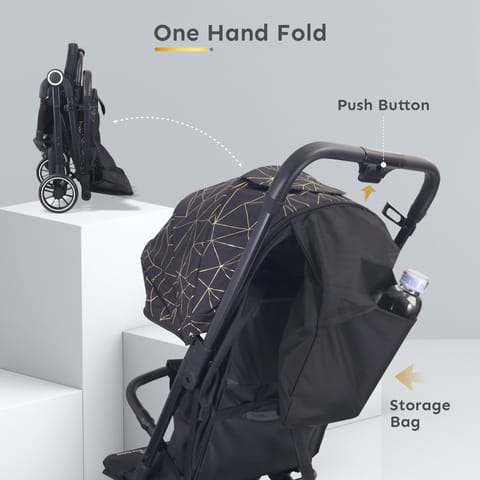 R for Rabbit Pocket Air Lite Stroller - One Hand Fold, Light Weight, Travel Friendly, Adjustable Canopy Black