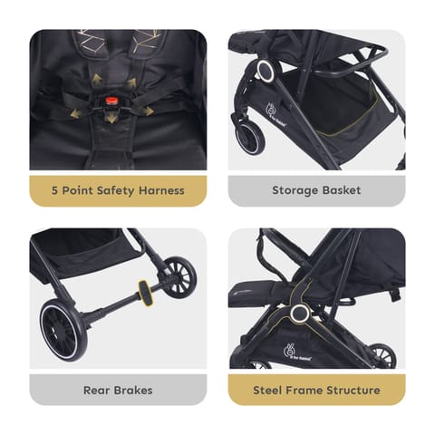 R for Rabbit Pocket Air Lite Stroller - One Hand Fold, Light Weight, Travel Friendly, Adjustable Canopy Black