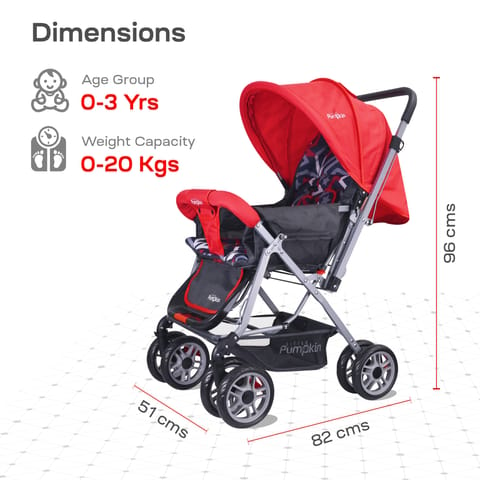 R for Rabbit Kiddie Kingdom Stroller - 3 Position Recline, Easy Fold, Reversible Handle, Rear Wheel Brakes Red Black