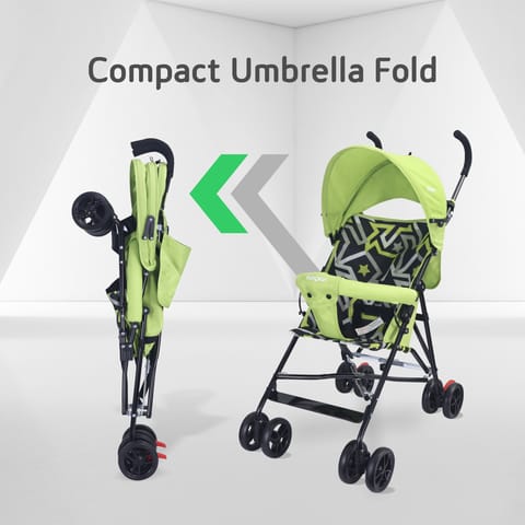 R for Rabbit Kiddie Kingdom Buggy Stroller - Fully Adjustable Canopy, Compact Umbrella Fold, Rear Brakes Green