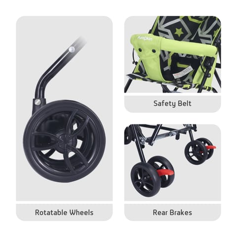 R for Rabbit Kiddie Kingdom Buggy Stroller - Fully Adjustable Canopy, Compact Umbrella Fold, Rear Brakes Green