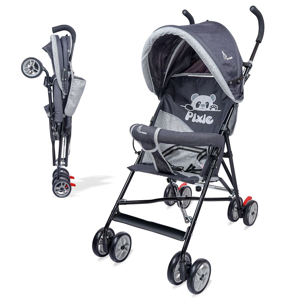 R for Rabbit Pixie Buggy Stroller - Easy To Fold & Store, UV Sun Protection Canopy, Rear Brakes, Storage Bag Blue Grey