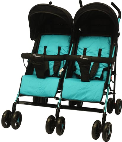 R for Rabbit Ginny And Johnny Stroller - Compact Fold, Dual Basket, Multi-Position Recline Seat, Rear Brake Blue Black