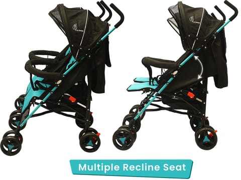 R for Rabbit Ginny And Johnny Stroller - Compact Fold, Dual Basket, Multi-Position Recline Seat, Rear Brake Blue Black