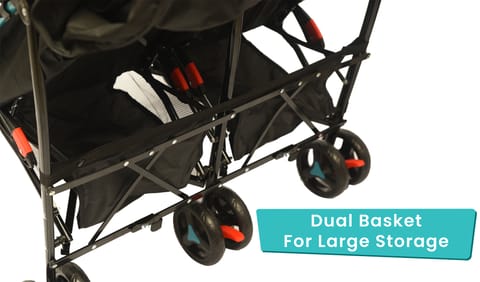 R for Rabbit Ginny And Johnny Stroller - Compact Fold, Dual Basket, Multi-Position Recline Seat, Rear Brake Blue Black