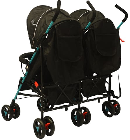 R for Rabbit Ginny And Johnny Stroller - Compact Fold, Dual Basket, Multi-Position Recline Seat, Rear Brake Blue Black