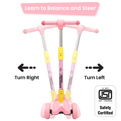 R for Rabbit Road Runner Scooter - PU LED Wheels, 4 Level Height Adjustment, Anti Slip Deck Pink