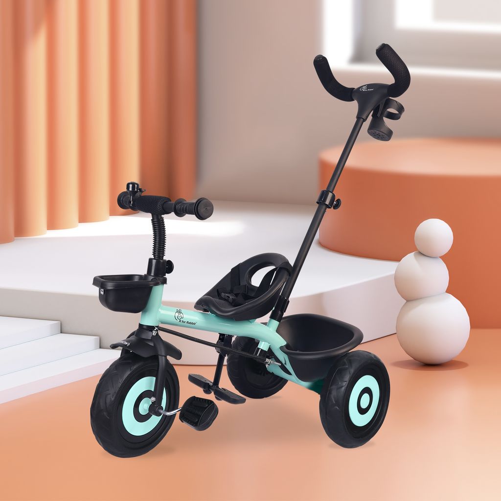 R for Rabbit Tiny Toes T20 Plus Tricycle - 2 In 1, Rubber Wheels, Adjustable Parental Control, Cup Holder Lake Blue