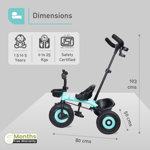 R for Rabbit Tiny Toes T20 Plus Tricycle - 2 In 1, Rubber Wheels, Adjustable Parental Control, Cup Holder Lake Blue