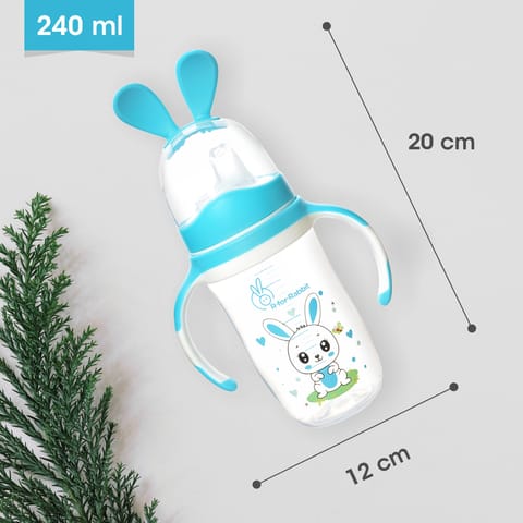 R for Rabbit Bunny Baby Spout Sippy Cup 240ML With Soft Silicon Spout For Baby 6 Months+ Blue