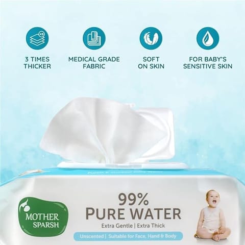 Mother Sparsh 99% Pure Water Unscented Baby Wipes-40Pcs