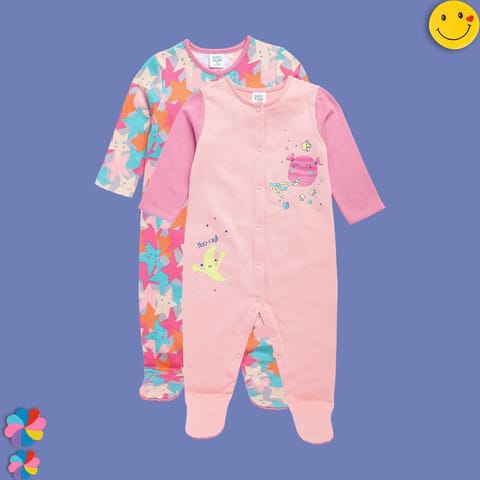 MINI KLUB NEW BORN AND BABY GIRLS GREY/ROSE PINK SLEEP SUIT