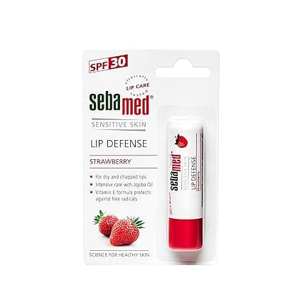 Sebamed Lip defense 4.8gm, Strawberry | SPF 30 |Lip balm for Dry & Chapped lips with natual oil & Vitamin E | UV protection | Dermatologically tested