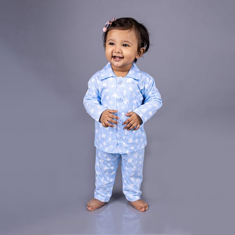 Snugkins Full Sleeves Baby Octopus Printed Pajamas | Night Suit | Sleep Wear for Baby/Kids | Boys and Girls | Fits 6-12 Months | Sky Blue