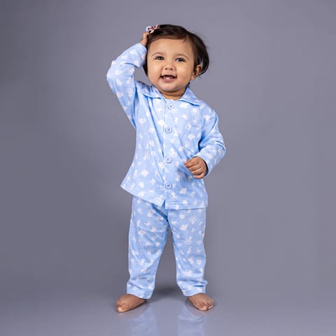 Snugkins Full Sleeves Baby Octopus Printed Pajamas | Night Suit | Sleep Wear for Baby/Kids | Boys and Girls | Fits 6-12 Months | Sky Blue