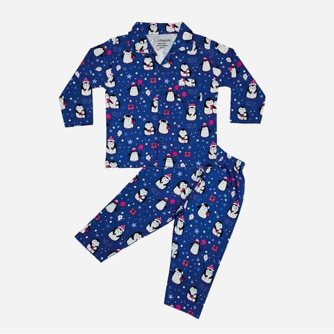 Snugkins Full Sleeves Baby Penguin Printed Pajamas | Night Suit | Sleep Wear for Baby/Kids | Boys and Girls | Fits 6-12 Months | Navy Blue