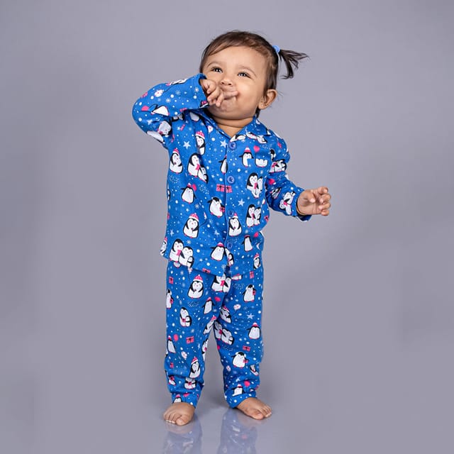 Snugkins Full Sleeves Baby Penguin Printed Pajamas Night Suit Sleep Wear for Baby Kids