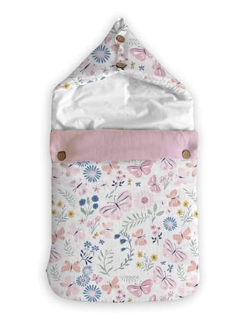 haus & kinder 3 in 1 Baby Sleeping Bag & Carry Nest | Cotton Bedding Set for Infants & New Born Baby | Portable/Travel & Skin Friendly | 0-6 Months (Butterfly Garden)