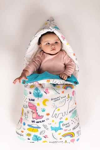 Haus and Kinder 3 in 1 Baby Sleeping Bag and Carry Nest | Cotton Bedding Set for Infants and New Born Baby | Portable and Travel Friendly | 0-6 Months (Mystic Rainbow Tale)