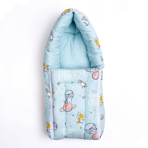 Haus & Kinder 3 in 1 Baby Sleeping Bag & Carry Nest | Cotton Bedding Set for Infants & New Born Baby | Portable/Travel & Skin Friendly | 0-3 Months (Spacewalk)