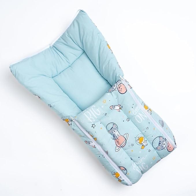 Haus & Kinder 3 in 1 Baby Sleeping Bag & Carry Nest | Cotton Bedding Set for Infants & New Born Baby | Portable/Travel & Skin Friendly | 0-3 Months (Spacewalk)