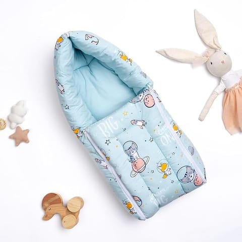 Haus & Kinder 3 in 1 Baby Sleeping Bag & Carry Nest | Cotton Bedding Set for Infants & New Born Baby | Portable/Travel & Skin Friendly | 0-3 Months (Spacewalk)