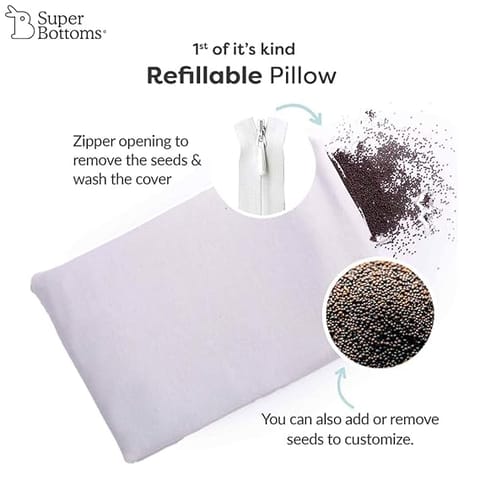 superbottoms Refillable Mustard Seed Head Shaping Pillow for Newborn Baby, | 100% Cotton Cover, Customize Mustard Seed Filling | Prevents Flat Head | 0-12Months, 31x21cm, Sweet Dreams for Gifting