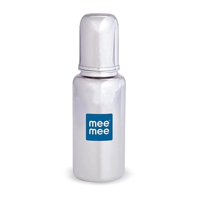 Mee Mee Baby Premium Steel Feeding Bottle with Advanced Anti Colic Valve, BPA Free, Soft Silicone Teat, for Babies/Infants/Newborns of 0-2 Years (Silver, 240ml)