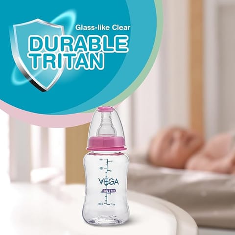 Vega Baby & Mom Tritan Feeding Bottle 150ml Regular Neck - Pink |Made of Durable Tritan| BPA/BPS Free| Shatter Proof |Suitable for 0+ Month Babies, (VBFB3-01)