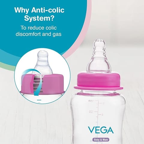 Vega Baby & Mom Tritan Feeding Bottle 150ml Regular Neck - Pink |Made of Durable Tritan| BPA/BPS Free| Shatter Proof |Suitable for 0+ Month Babies, (VBFB3-01)