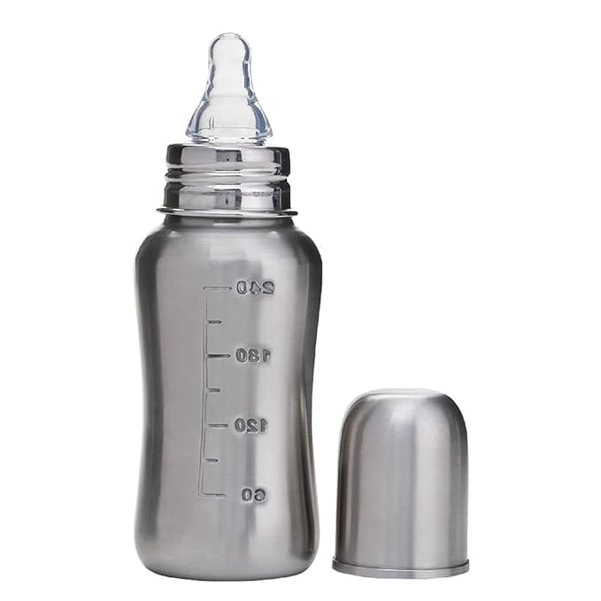 Vega Baby & Mom Steel Feeding Bottle 240ml Regular Neck, Stainless Steel, Rust Resistant, BPA Free, Suitable for 4+ Month Baby, (VBFB4-06)